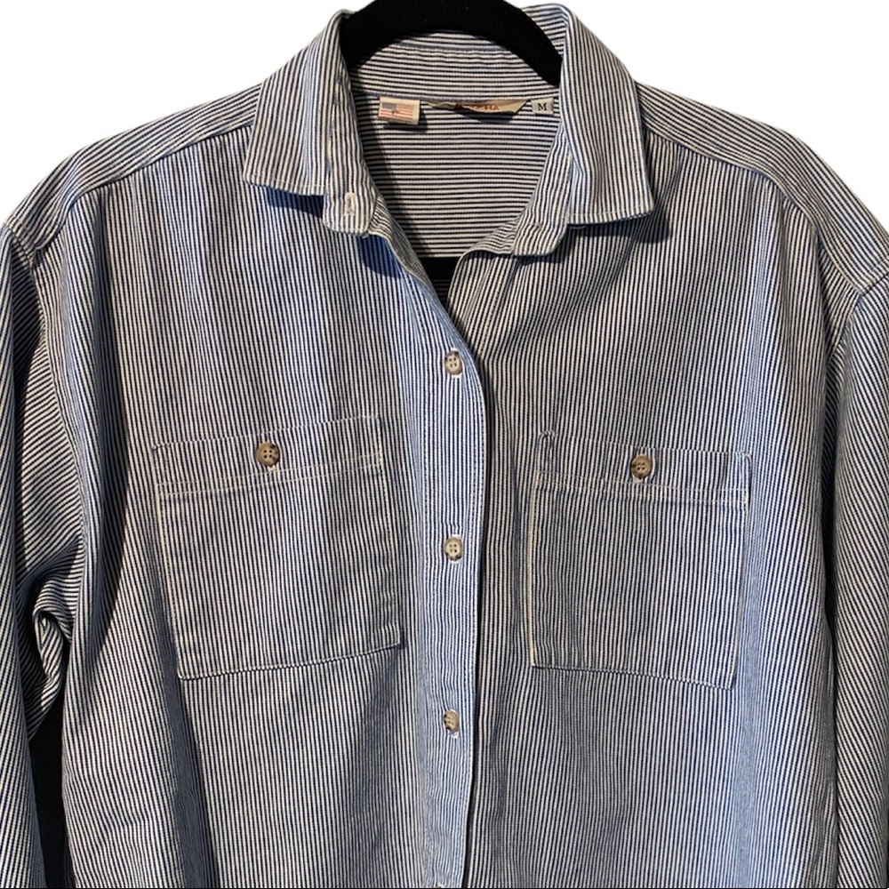 Vintage Gotcha Covered Railroad pinstripe rounded hem button up size Medium rare - Picture 6 of 10